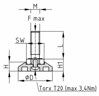 Nivellierfu&szlig; &Oslash;38 | M 8x120 feste Ausf&uuml;hrung